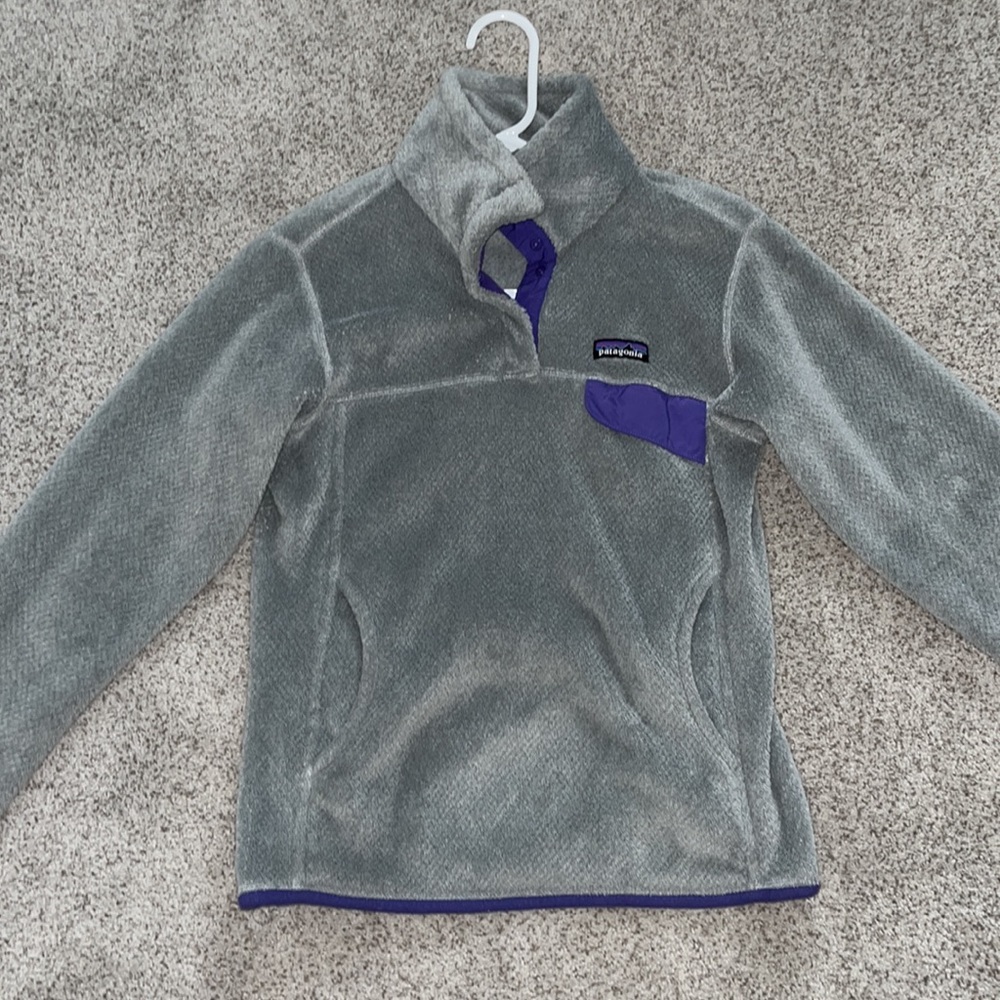 Women’s Patagonia Re-tool Snap-T Fleece Grey with Purple